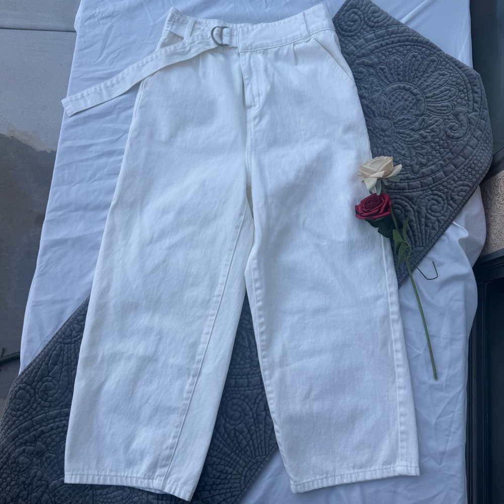 Urban Revivo Belted White Wide Leg Pants